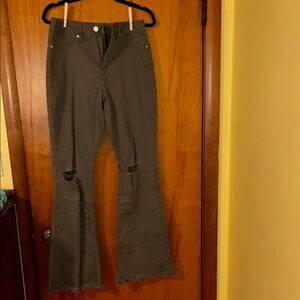 Distressed Flare Pants in Olive Green NWT